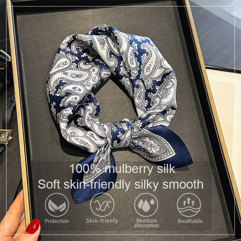 Silk Neck Scarf - 高級 100% 桑シルクスカーフ女性ペイズリープリントバンダナショール女性ネッカチーフハンカチ女性装飾ラップ 53 センチメートル