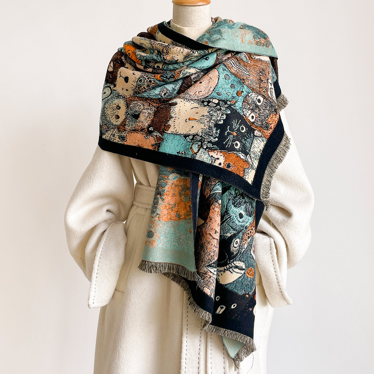 女性用イミテーションカシミヤスカーフ 厚手で暖かいショール  - Pashmina Wrap Large のレビューと価格