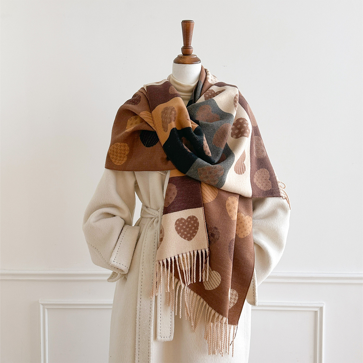 女性用イミテーションカシミヤスカーフ フリンジ付き 厚手 暖 - Pashmina Wrap Large のレビューと価格