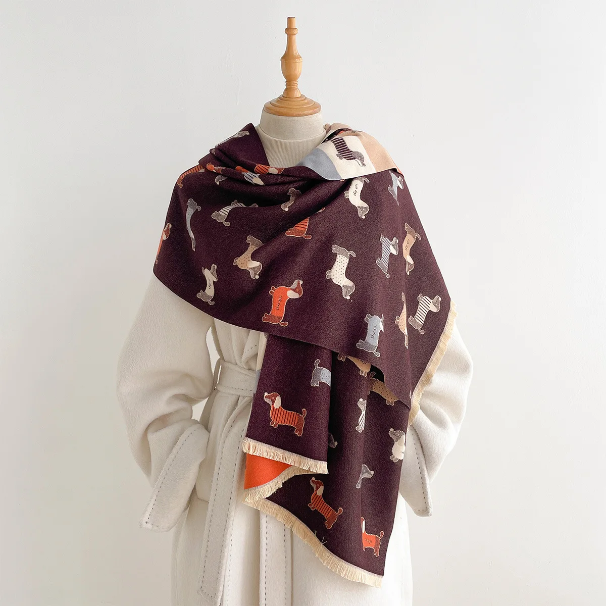 カシミヤ風スカーフ、フリンジ付き、厚手で暖かい、リバーシブル - Pashmina Wrap Large のレビューと価格