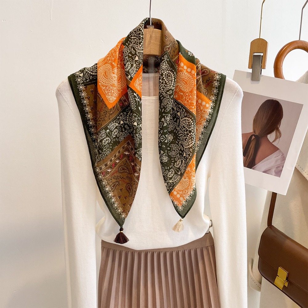タッセルスカーフ女性スクエアコットン感覚ショールラップスカー - Bandana Cotton のレビューと価格