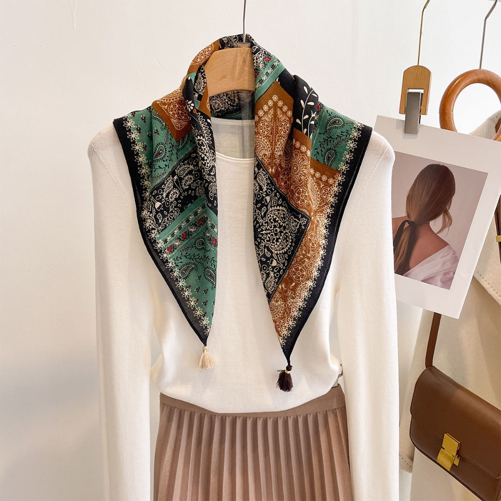 タッセルスカーフ女性スクエアコットン感覚ショールラップスカー - Bandana Cotton のレビューと価格