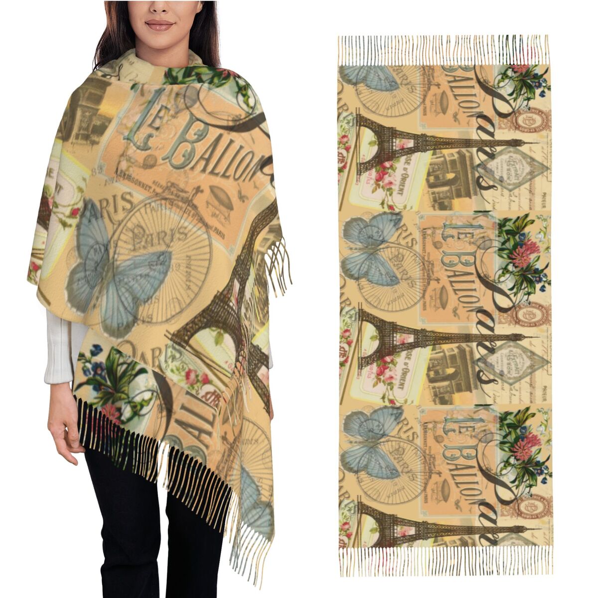 ショールラップ女性冬大判ロングスカーフヴィンテージフレンチパ - Pashmina Wrap Large のレビューと価格