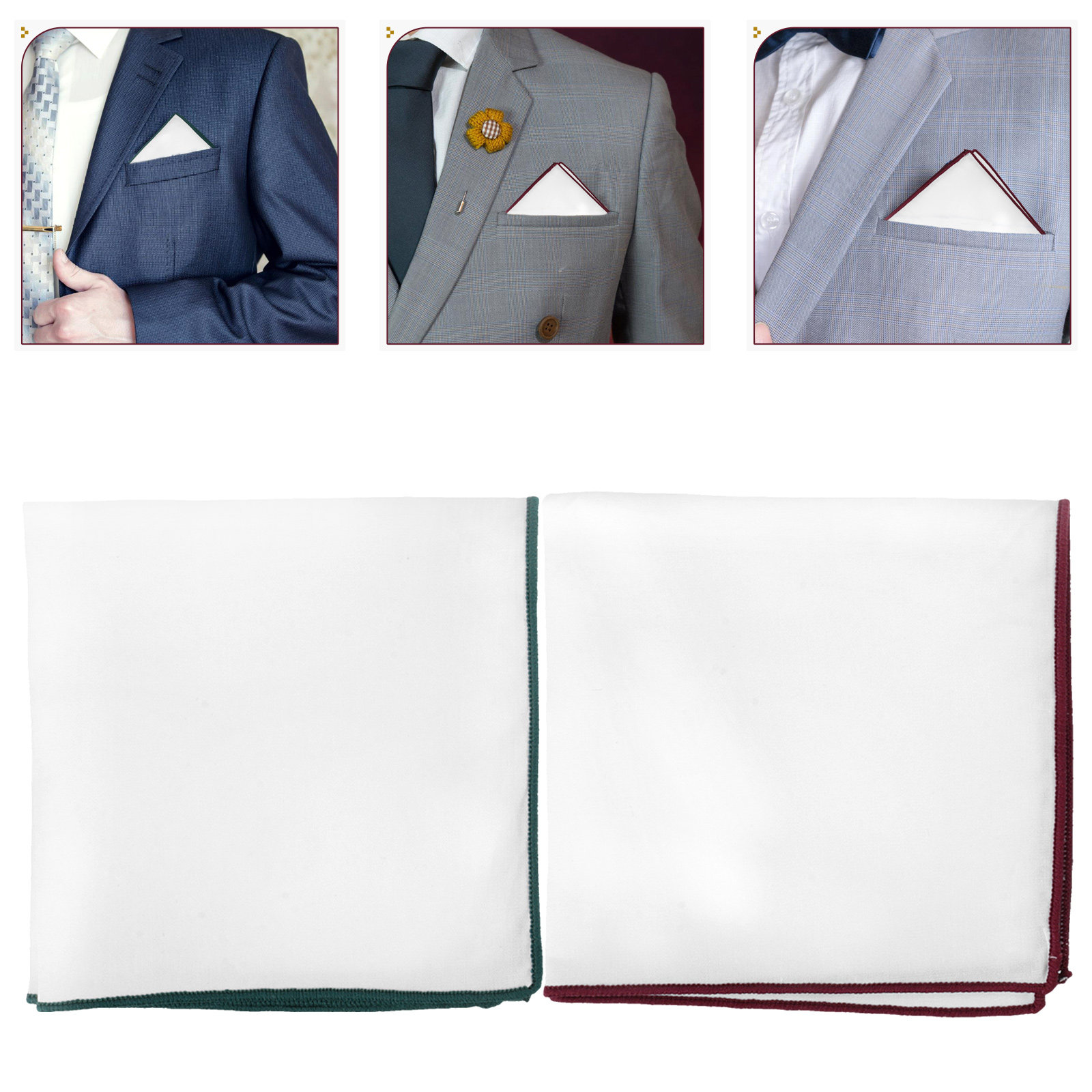 2枚セット、白、シンプルなコットン製ポケットチーフ、男性用、 - Handkerchief Cotton Men のレビューと価格