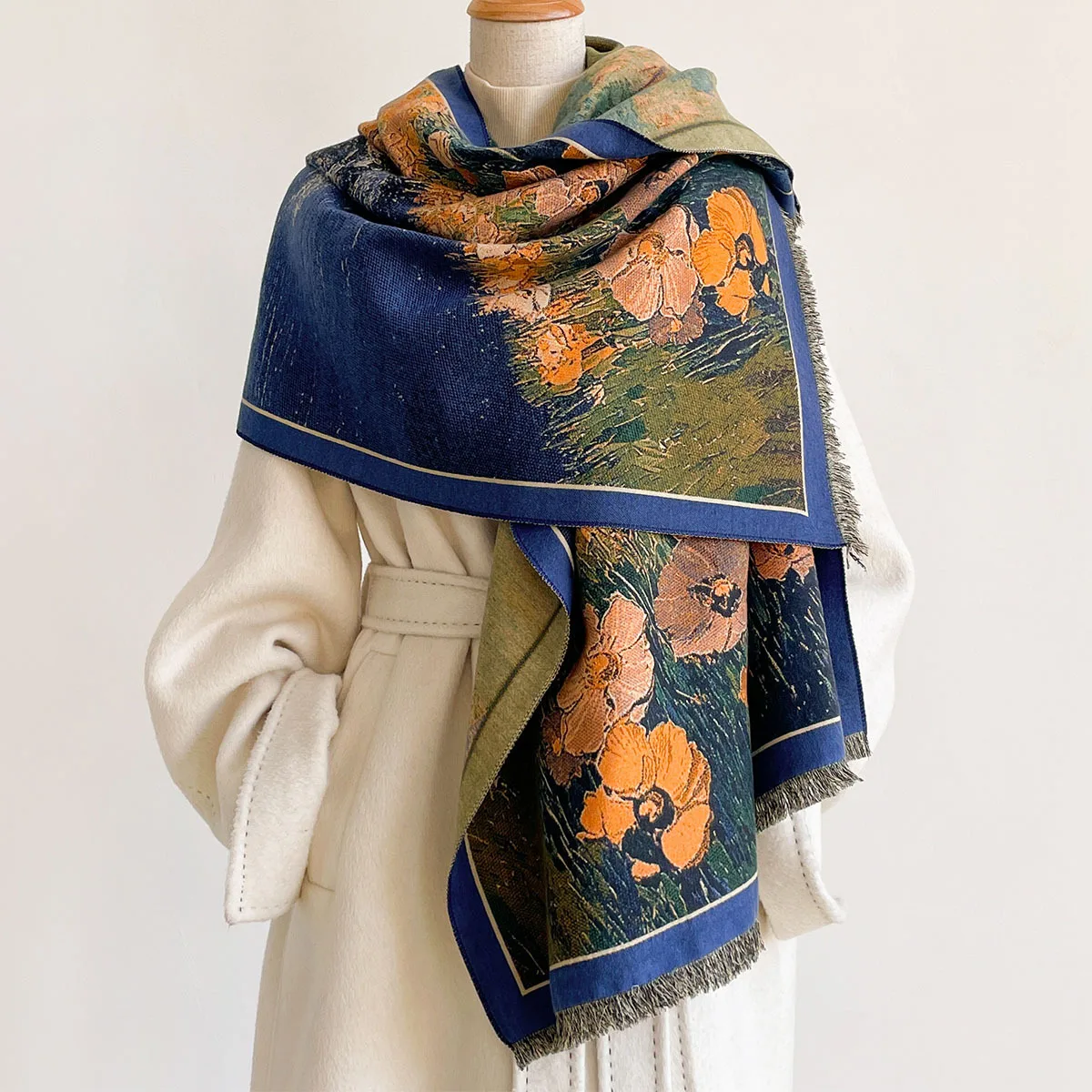 女性用、カシミヤ風素材のフリンジ付き厚手の暖かいショール。リ - Pashmina Wrap Large のレビューと価格