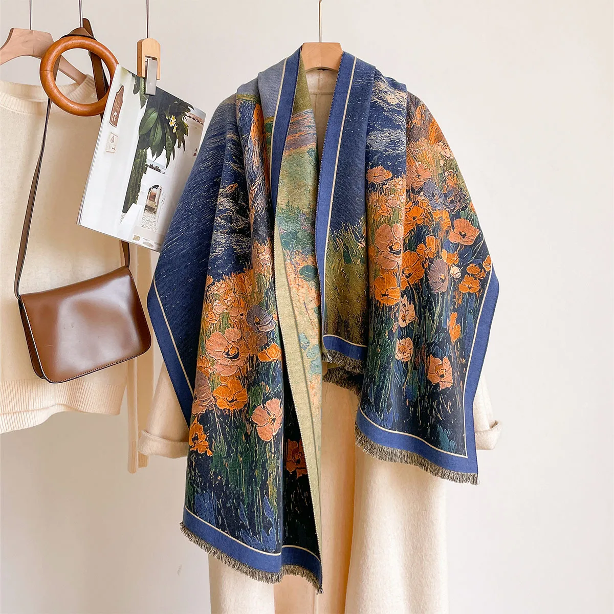 女性用、カシミヤ風素材のフリンジ付き厚手の暖かいショール。リ - Pashmina Wrap Large のレビューと価格