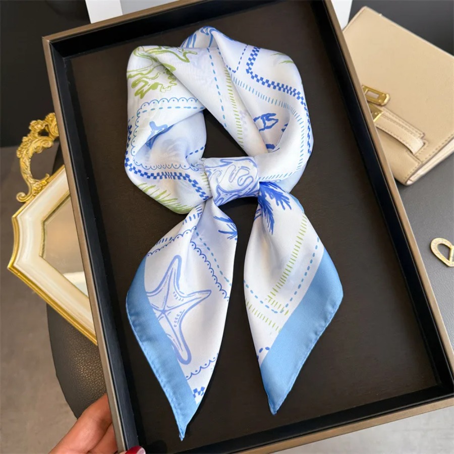 ブループリントシルクスクエアスカーフ女性高級ソフトサテンショ - Bandana Cotton のレビューと価格